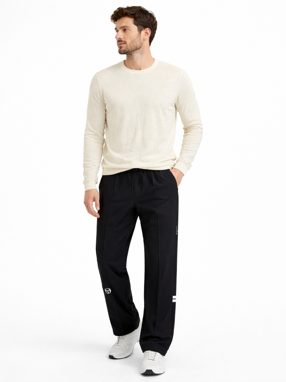 Sergio Tacchini Black Dress-Style Track Pants with White Logo